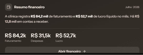 Resumo financeiro do sistema Nortic